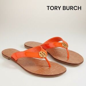 TORY BURCH Tiger Lily THONG FLAT PATENT LEATHER SHOES 6